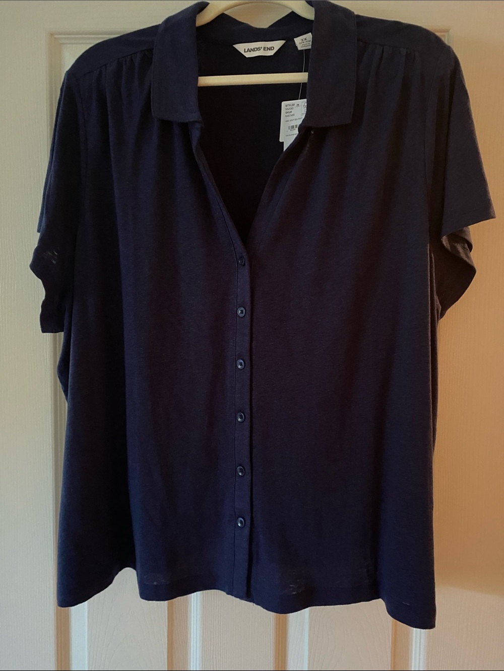 Lands' End Navy Short-Sleeve Button Front Polo style Tee